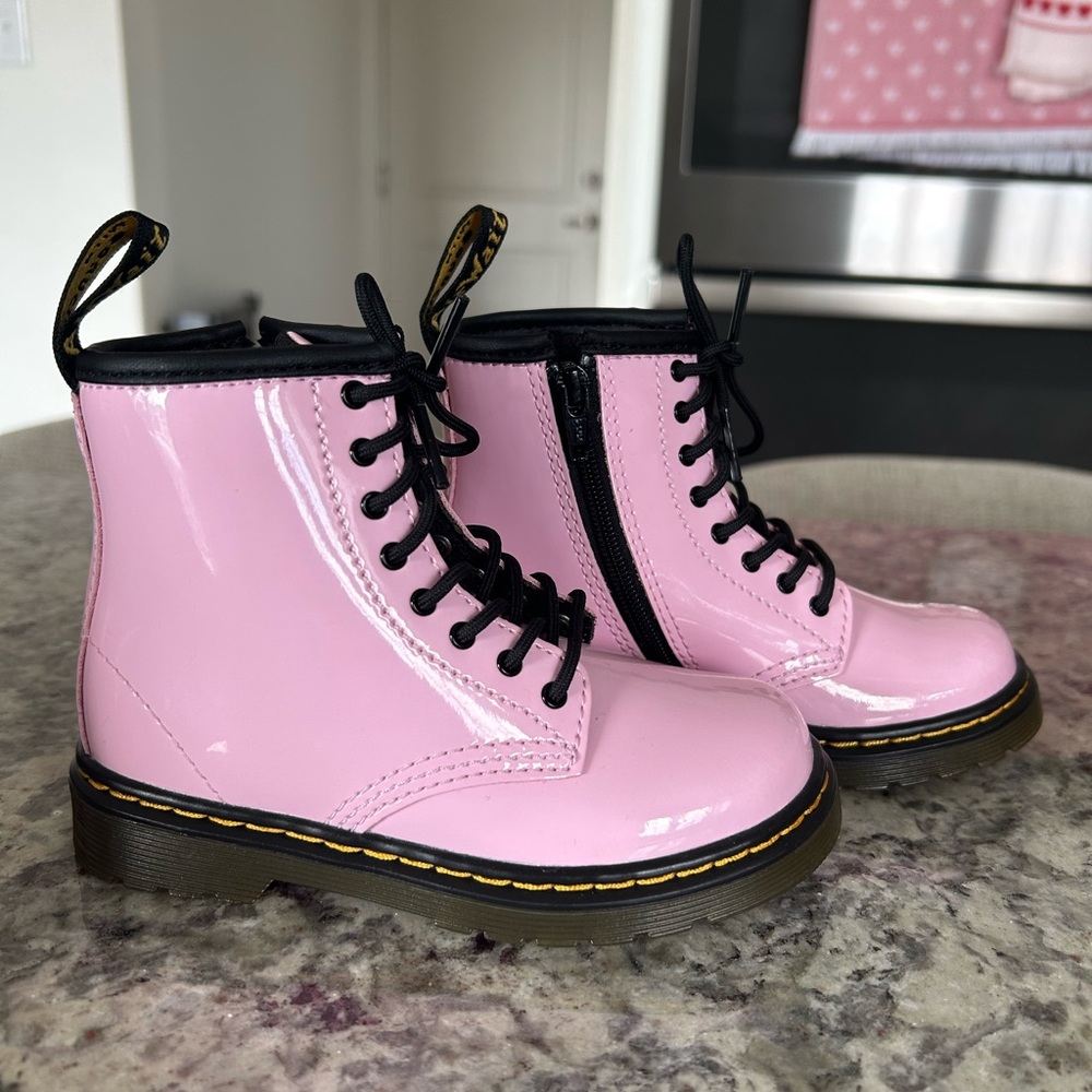 Pink Patent Leather Lace-Up Boots
